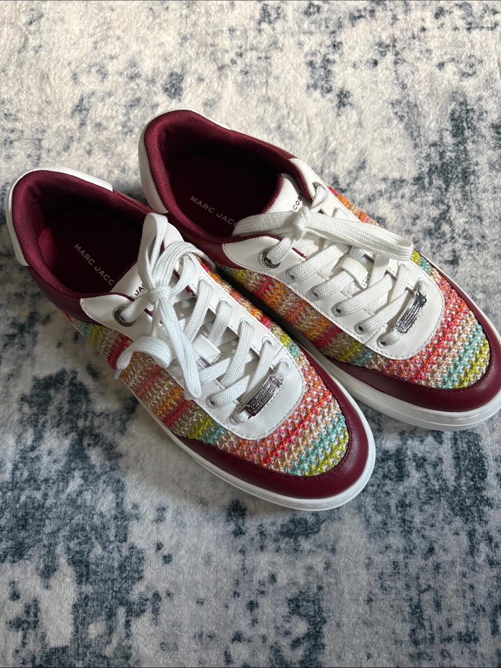 Marc Jacobs Rainbow Knit Sneakers With Burgundy Trim
